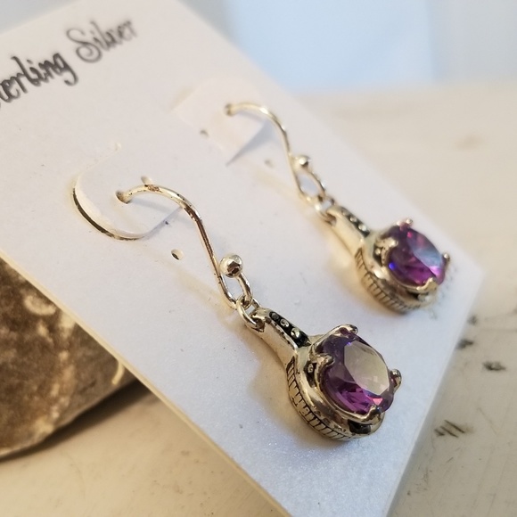 COPY - Sterling Silver Earrings Amethyst Cubic Zirconia - Picture 4 of 8